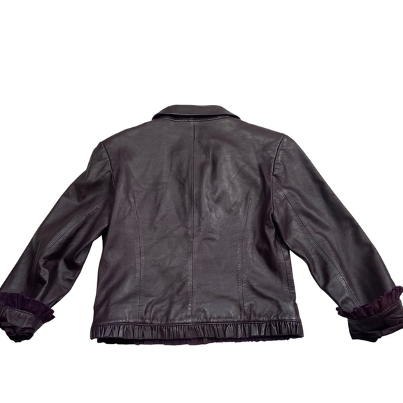Vintage Leather Jacket Diba Ruffle Fitted Dark Plum M - Picture 11 of 16